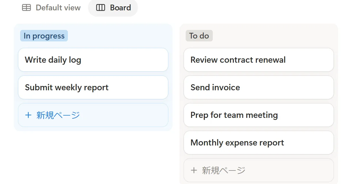 A Notion board grouped by status — tasks accumulating in the To do column