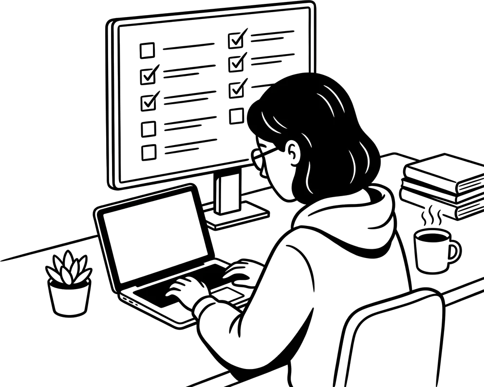 ノートパソコンで作業する人。社外への確認や請求の催促が多い仕事の人ほど、手放せる時間が増える